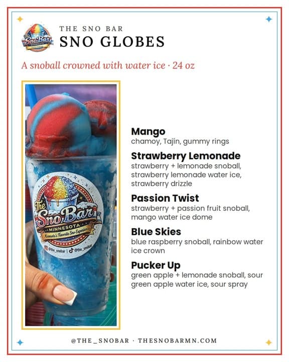 Sno Globes menu
