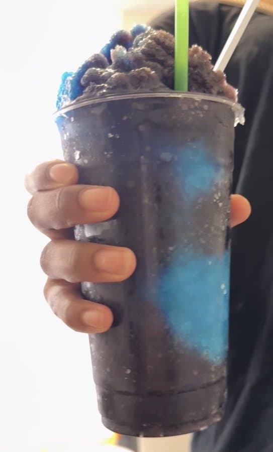 Electric Storm snoball, deep grape with streaks of electric blue